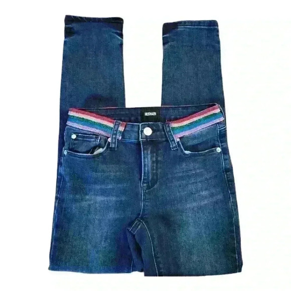☆ Hudson Girls Glitter Stripe Dark Wash Stretch Size 14 Jean. - Picture 3 of 9
